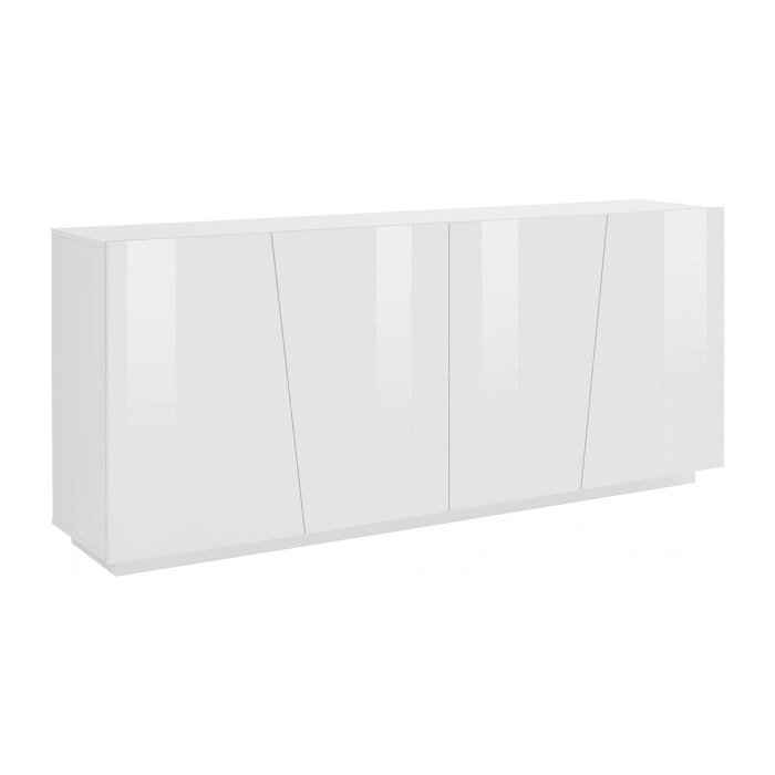 Credenza moderna a 4 ante, Made in Italy, Madia da cucina, Buffet di design da soggiorno, cm 200x43h86, colore Bianco lucido