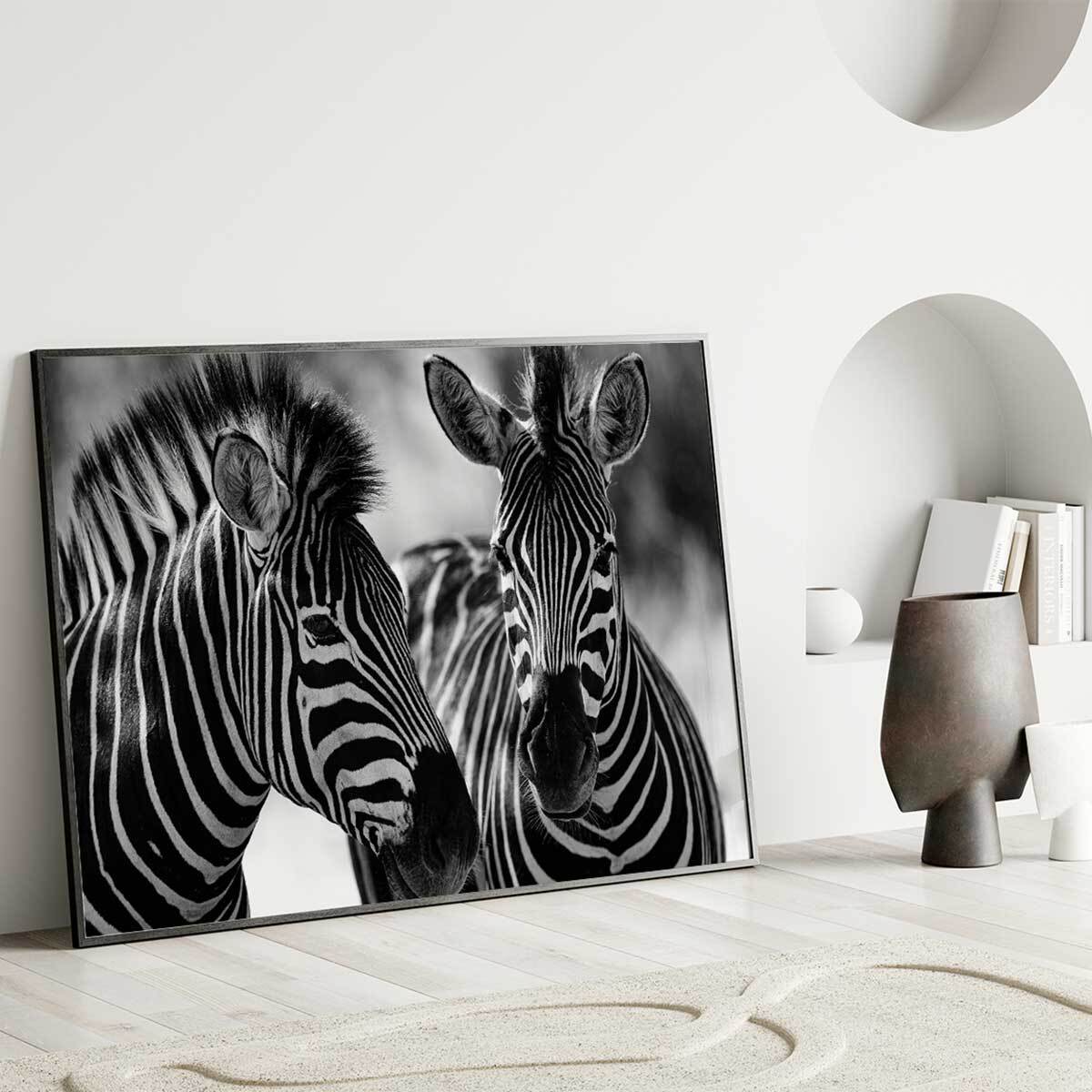 Affiche encadrée zèbres en noir et blanc Affiche + cadre en métal - Noir