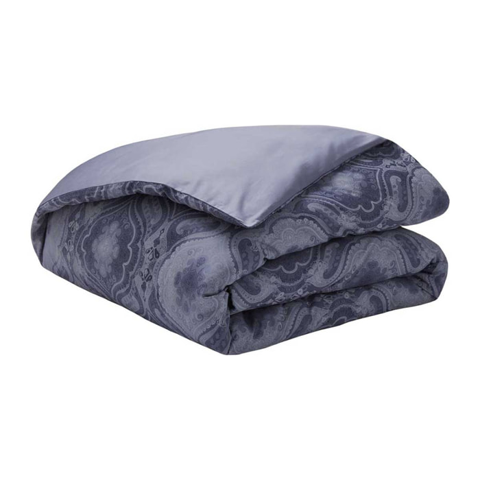 Housse de couette imprimée en satin de coton bio, SHALIMAR, Bleu Marine
