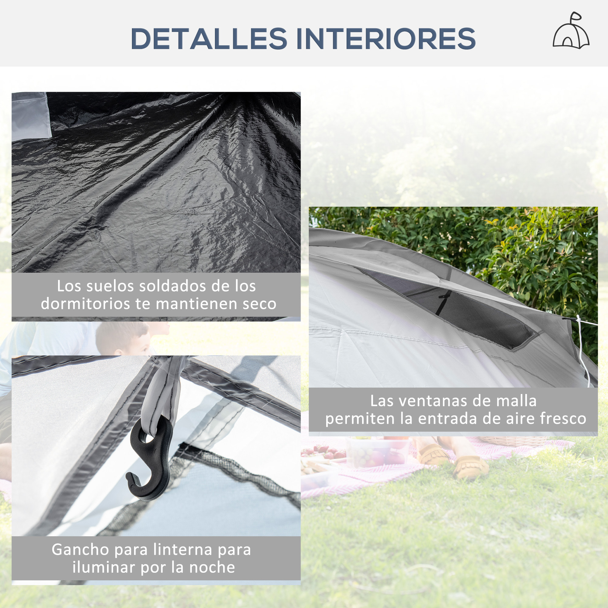 Tienda de Campaña Familiar para 4-6 Personas Tienda de Camping Plegable con 2 Ventanas y Bolsa de Transporte Impermeable Anti-UV para Senderismo 590x245x193 cm Gris