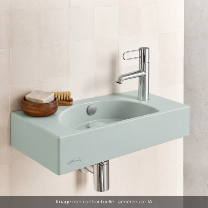 Lave-mains compact 50 cm Odéon Rive Gauche 1 trou de robinetterie à droite Amande satiné