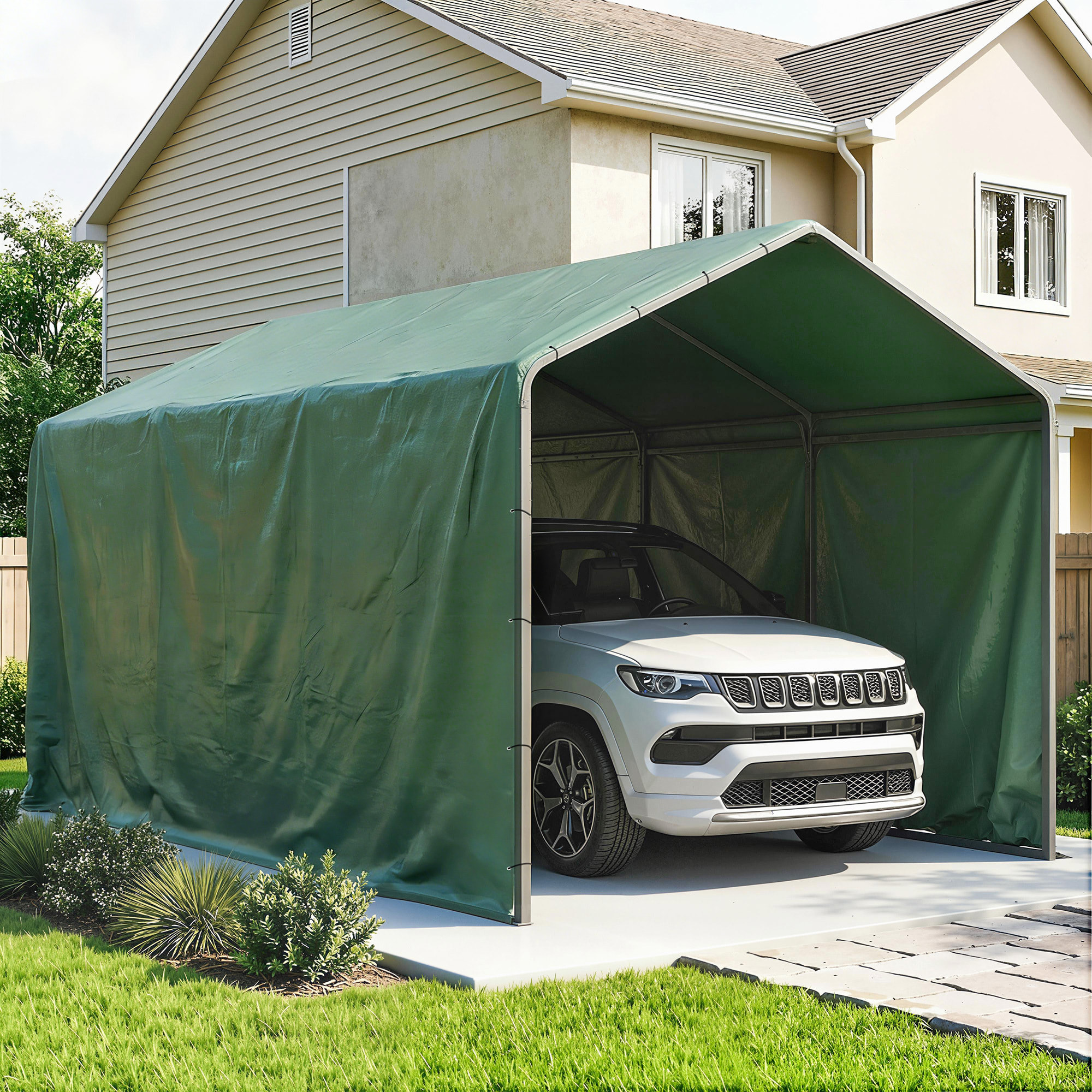 Lona Impermeable Exterior 6x8 m, Toldo PE Resistente a Rasgaduras 90 g/m², Protección UV, con Ojales Reforzados para Leña, Muebles de Jardín, Invernaderos, Vehículos, Verde
