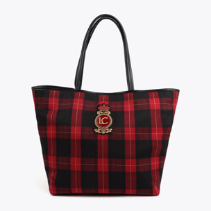 Borsa shopper a quadri con stemma