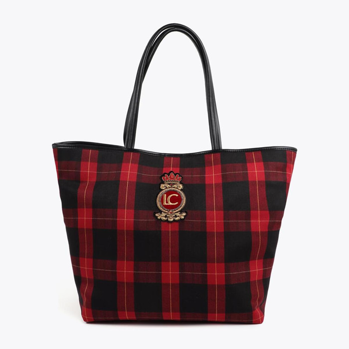 Borsa shopper a quadri con stemma