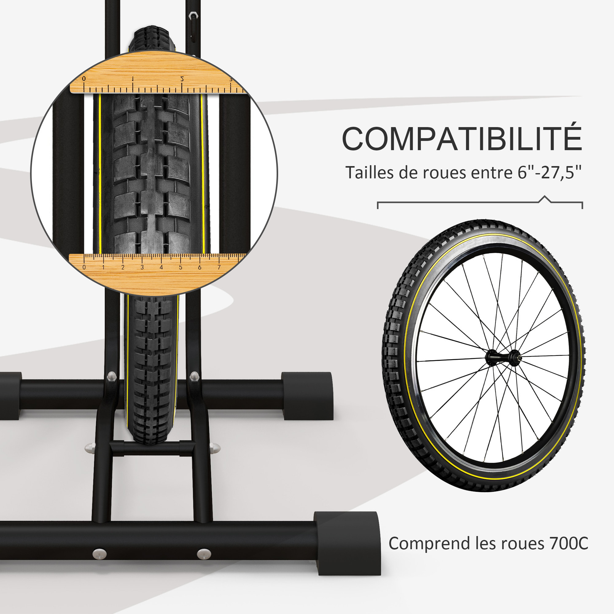 Râtelier vélo - porte-vélo autoportant - compatible roues 6-28 pouces - antidérapant - métal noir