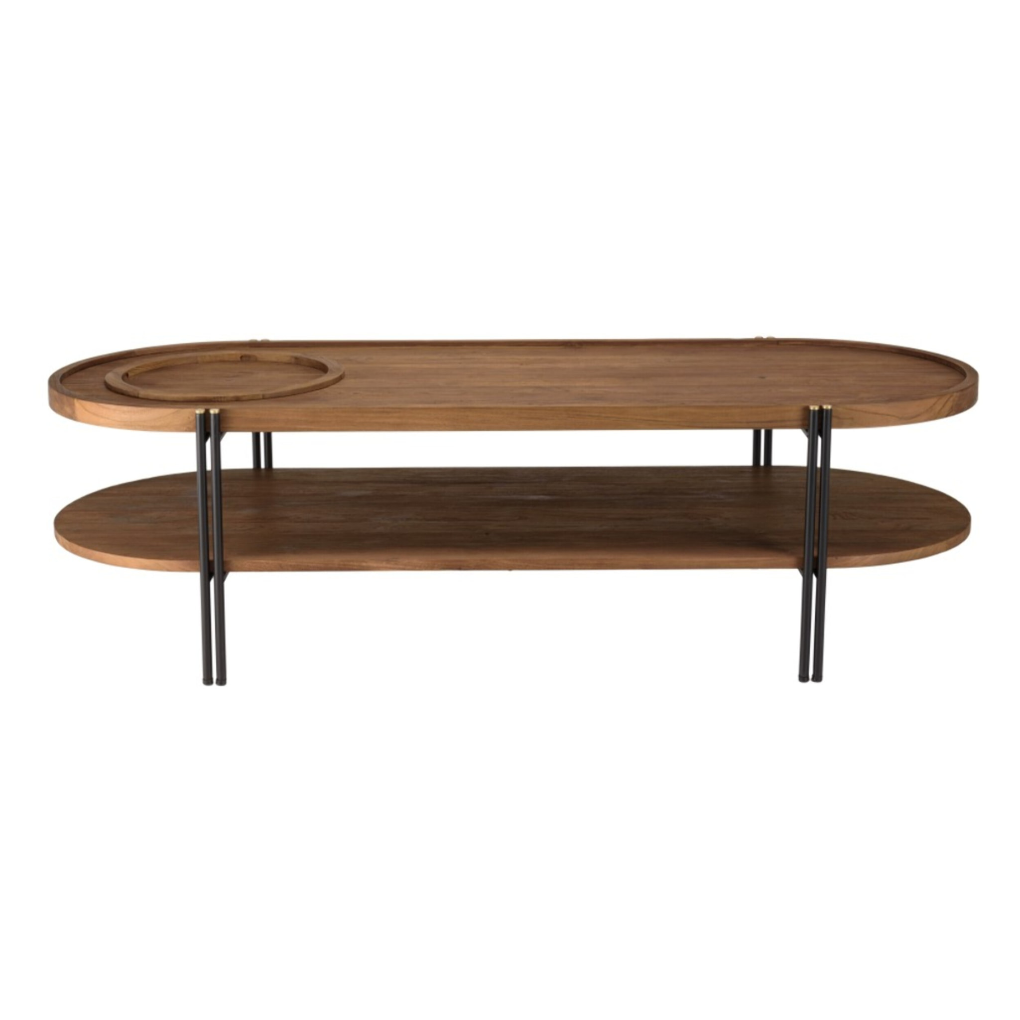 SIXTINE - Table basse bois teck recyclé 2 niveaux plateau amovible