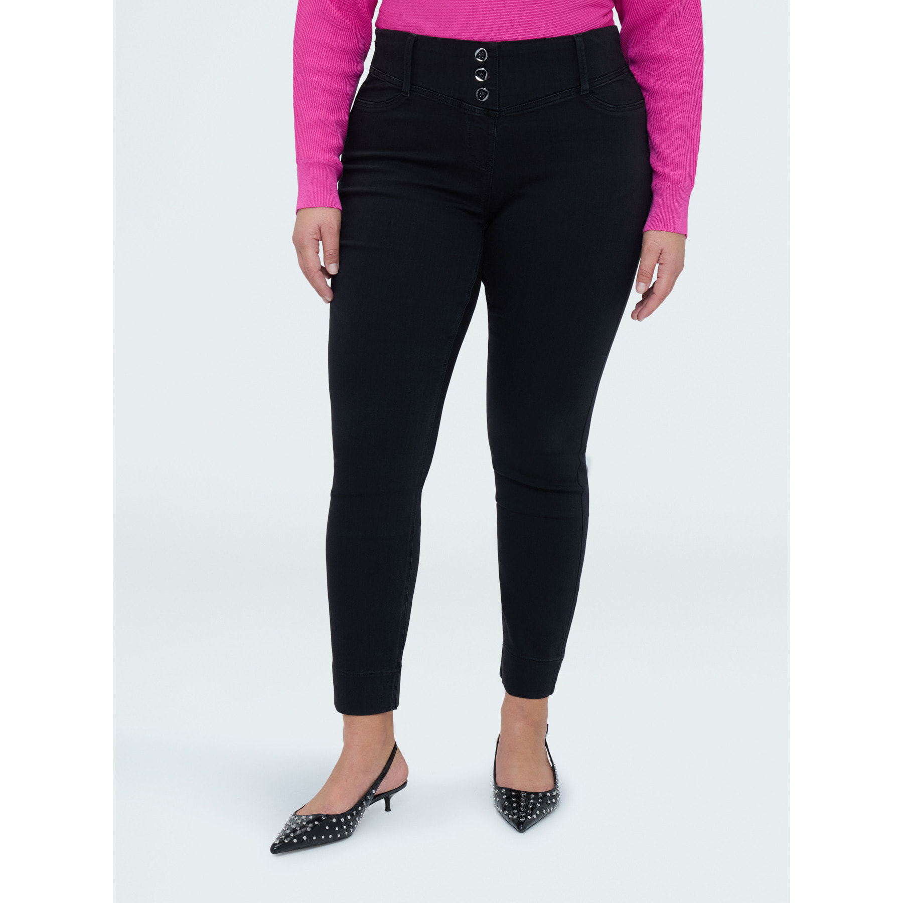 Fiorella Rubino - Jeggings en denim negro con botones decorativos - Negro