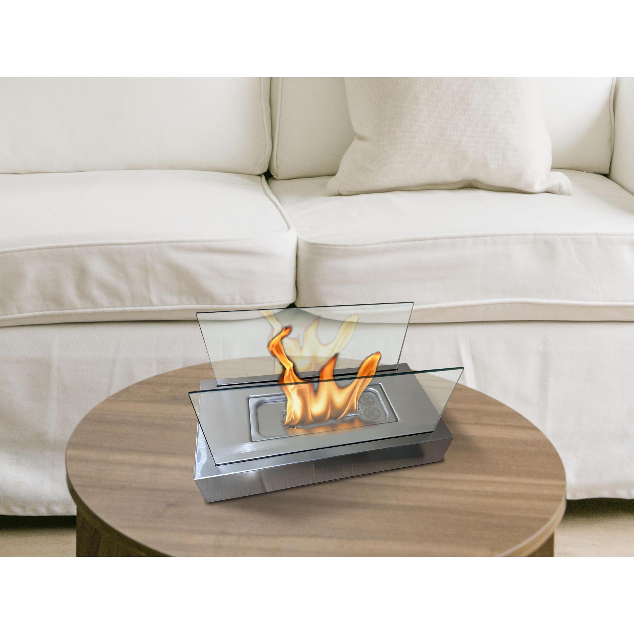 Chimenea de etanol de sobremesa con dos pantallas de cristal templado ALGEIROS INOX PURLINE 750 W