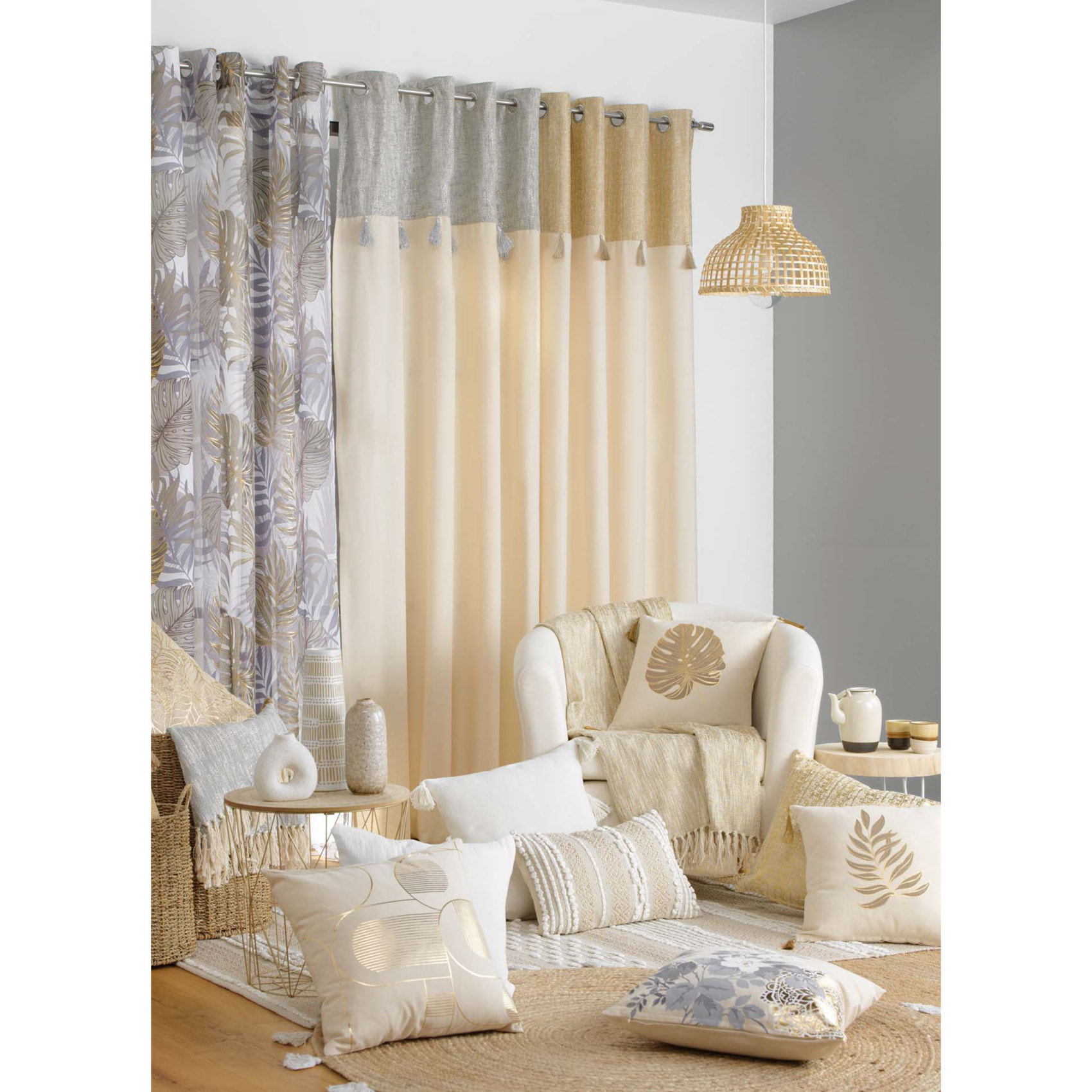 Rideau bohème parement doré ou argenté - Argent