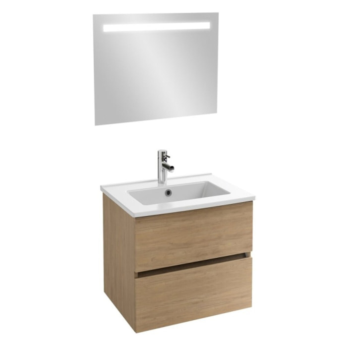 Meuble vasque Tolbiac chêne + miroir led