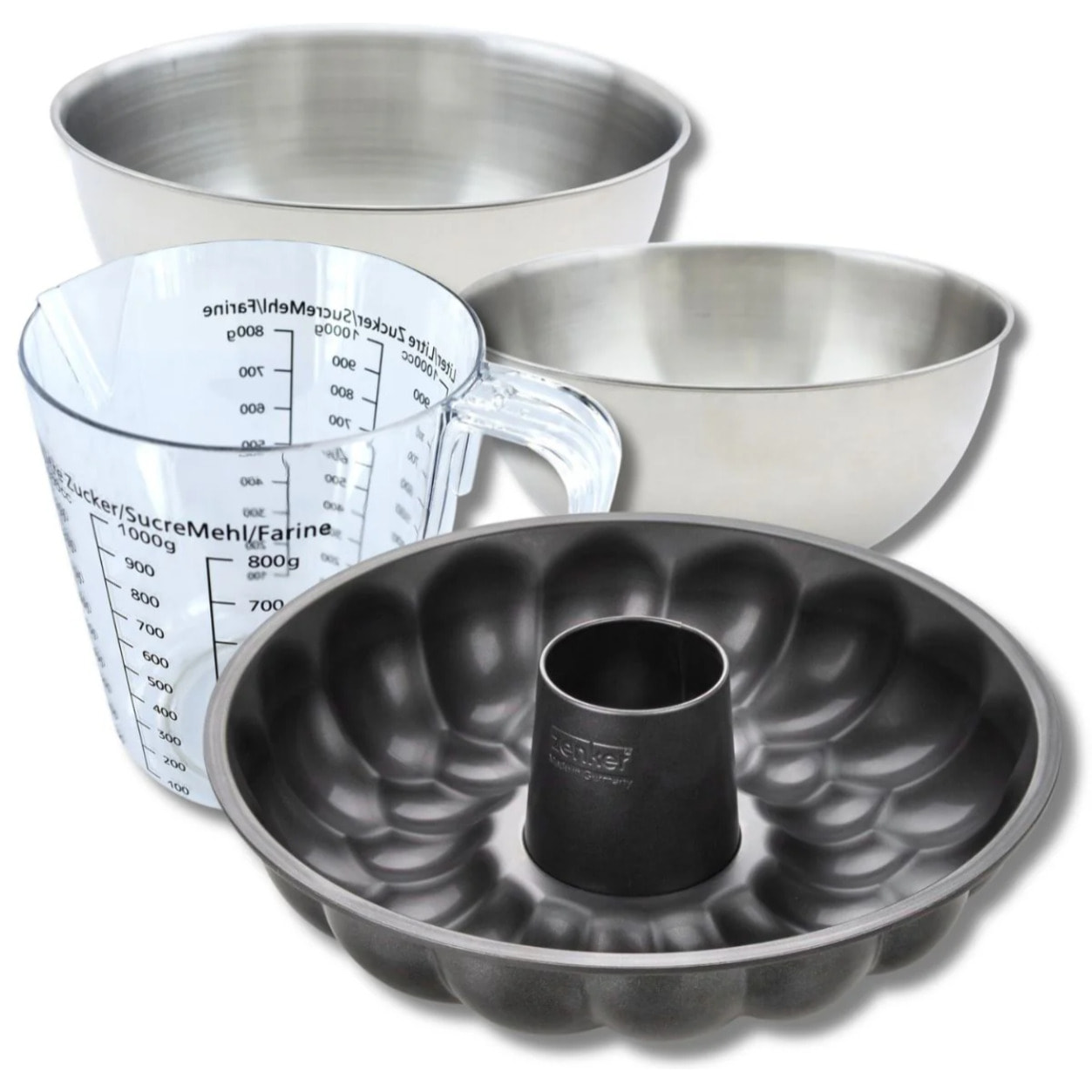 Set pâtisserie avec moule à pain à cheminée 32 cm, 2 bols à mixer, verre mesureur et spatule Zenker