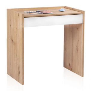Mesa de escritorio con cajón Dess Blanco Artik (Blanco Mate) - Roble Nodi