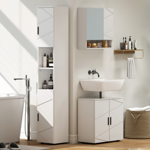 Armoire miroir de salle de bain - 2 portes, 2 étagères, niche - blanc