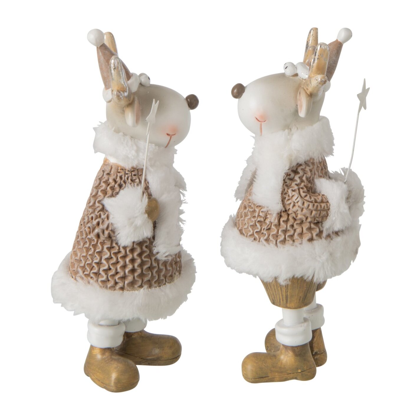 J-Line Renne habits d’hiver - polyrésine - blanc/beige - medium - assortiment de 2