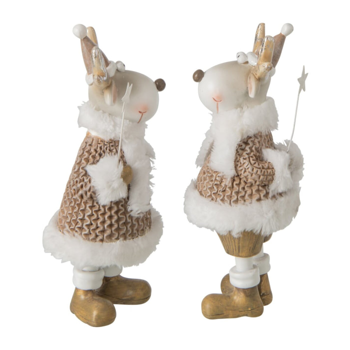 J-Line Renne habits d’hiver - polyrésine - blanc/beige - medium - assortiment de 2