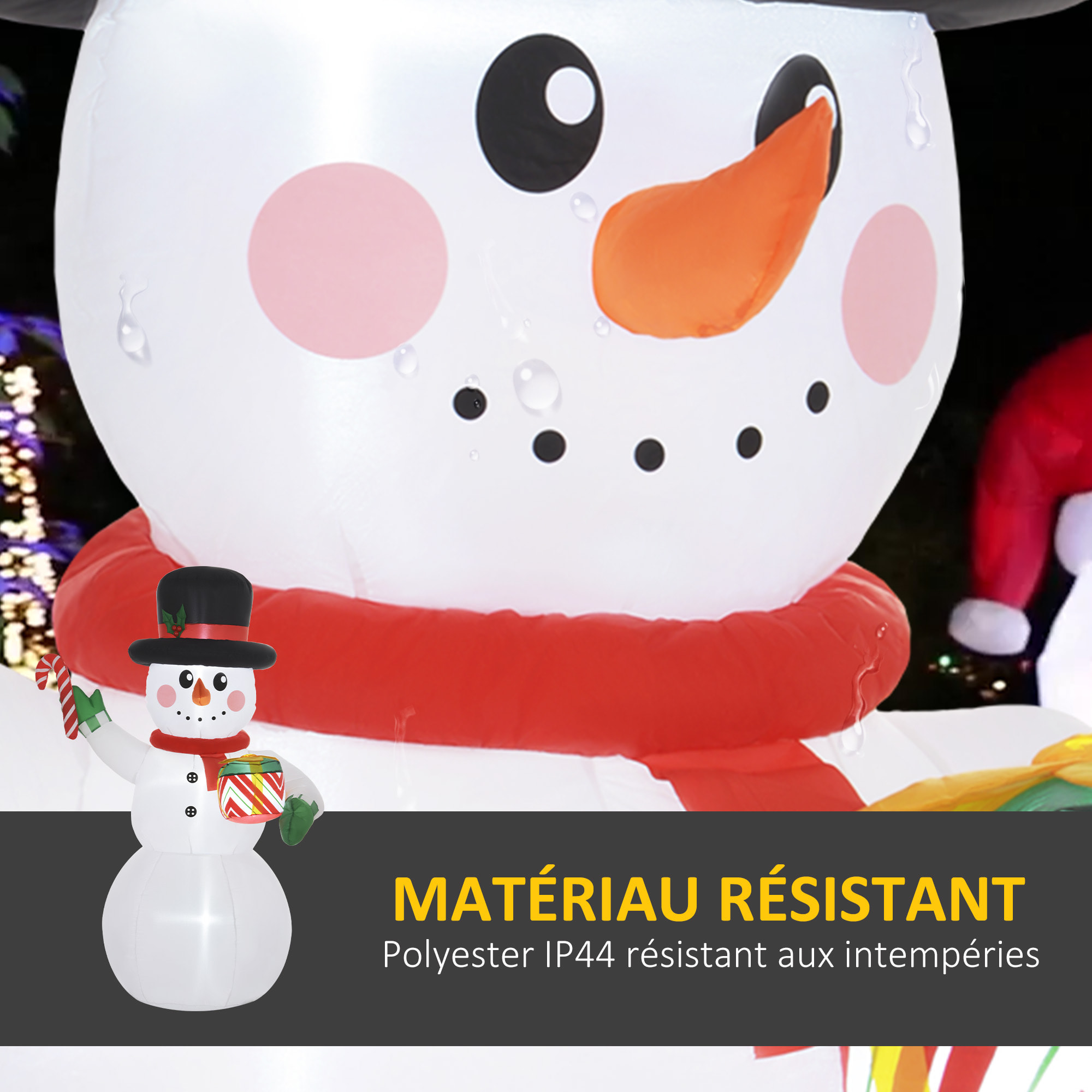 Bonhomme de neige gonflable de Noël de 180 cm avec lumières LED, matériel fixation et souffleur, décoration de Noël pour l'intérieur et l'extérieur résistant aux intempéries IP44