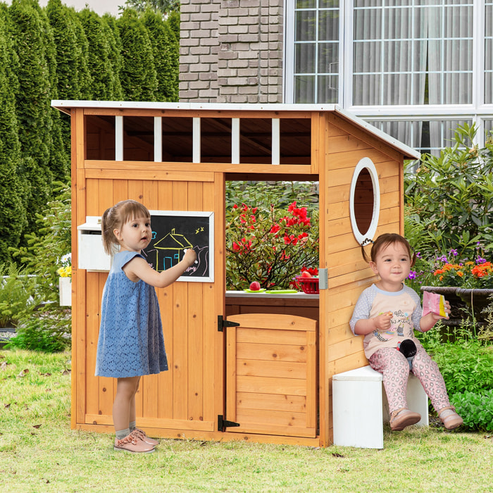 Casa Infantil de Madera +3 Años con Mesita Banco Buzón 122x108x135,5 cm Natural