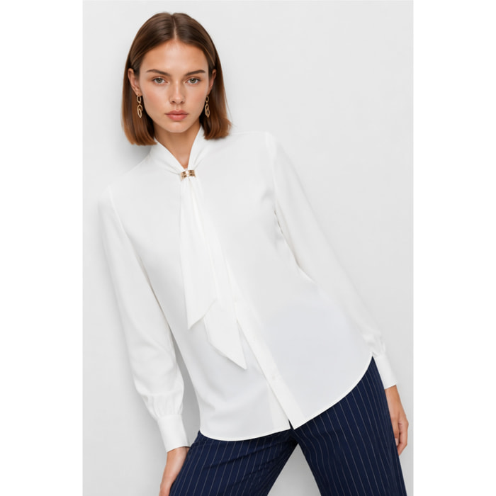 Kocca - Blusa da donna a maniche lunghe con fiocco al collo Donna