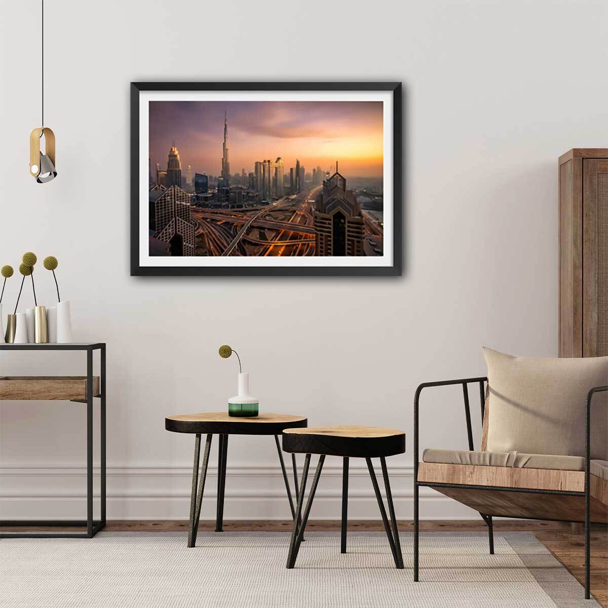 Affiche ""Dubai sunset"" Affiche sous cadre noir