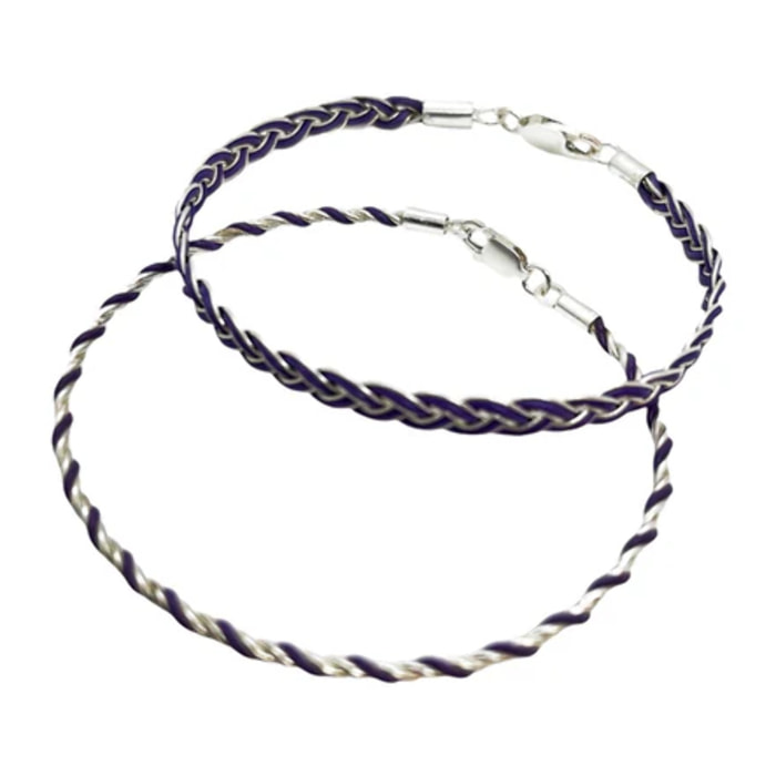 Conjunto de pulseras trenzadas plata 925 violeta