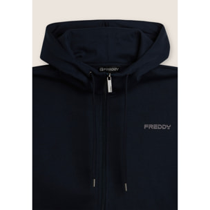 Tuta con full zip, cappuccio e fondo a polsino