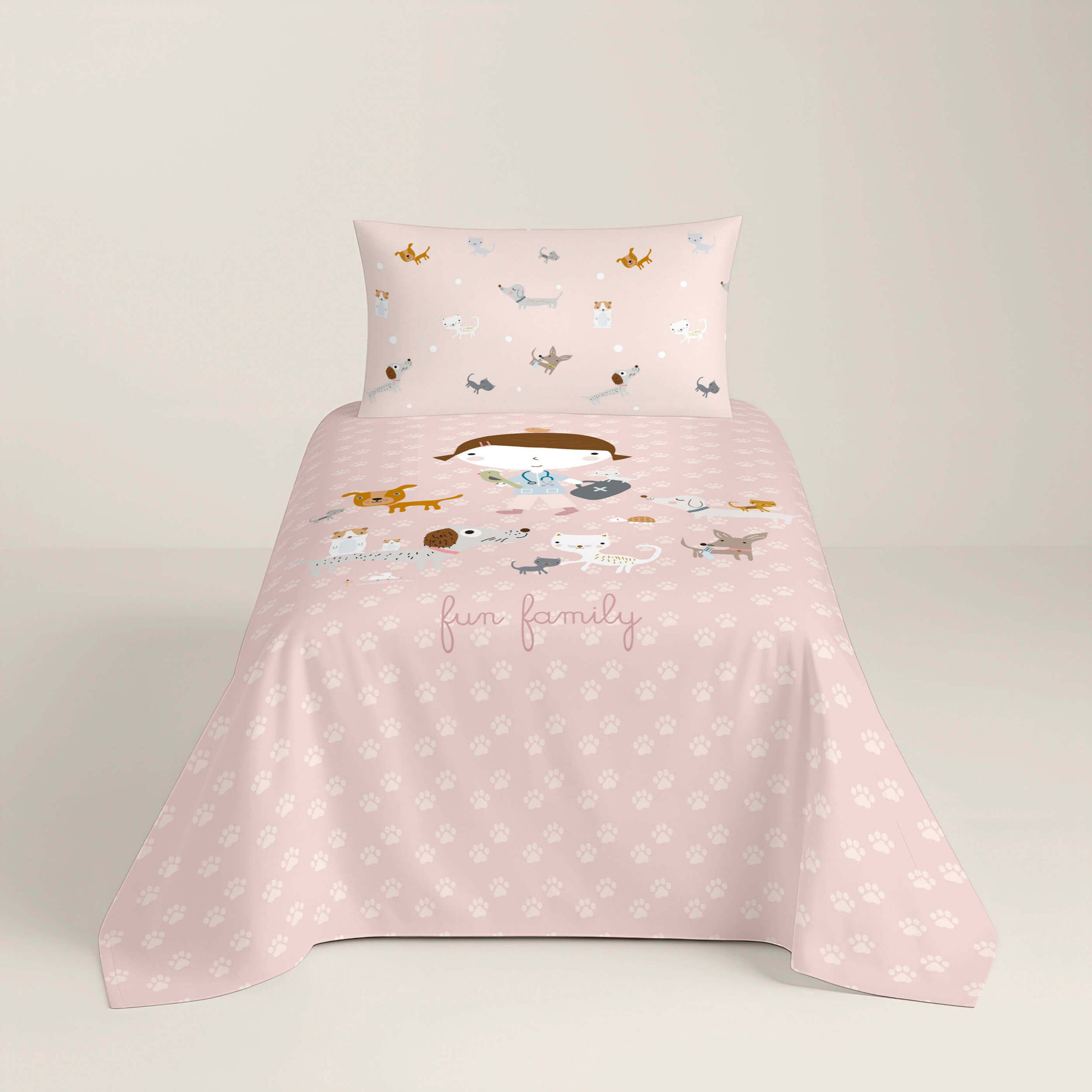 Juego de Sábanas Estampadas - Infantil - Incluye 1 Funda de Almohada - 100% Algodón - Amigos Peludos