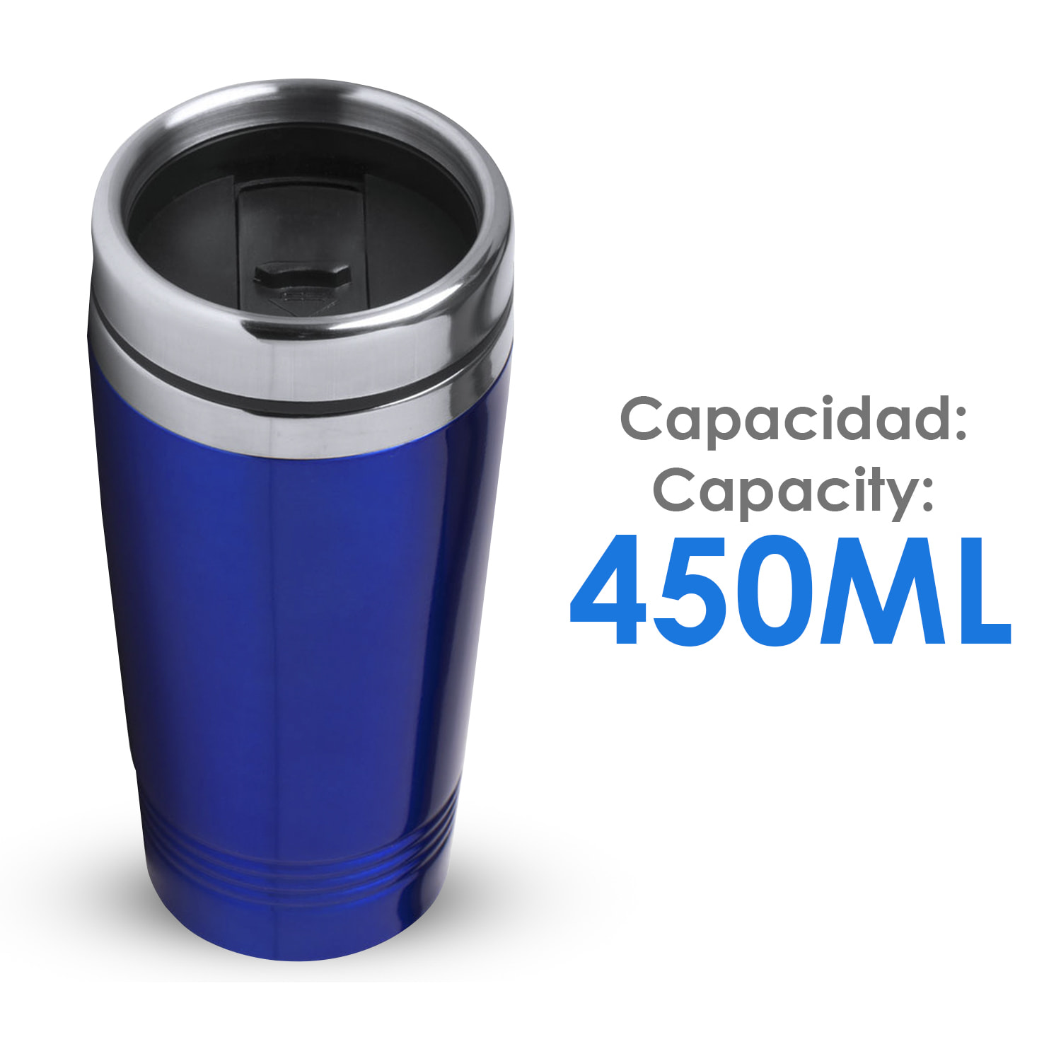 Domex vaso termico freddo/caldo parete inclinata acciaio inox di 450ml, doppia copertura per conservazione della temperatura, coperchio e base imbottiti.