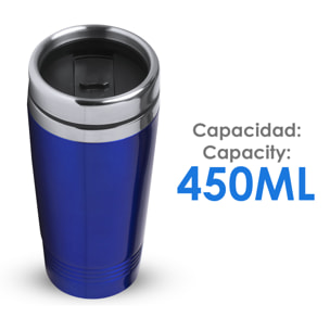 Domex vaso termico freddo/caldo parete inclinata acciaio inox di 450ml, doppia copertura per conservazione della temperatura, coperchio e base imbottiti.