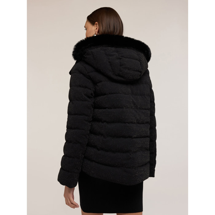 Motivi - Plumífero pesado con purpurina y capucha - Negro