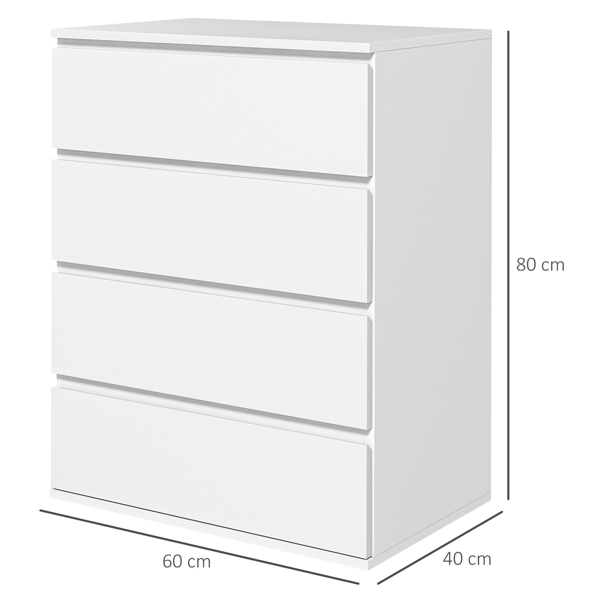 Commode 4 tiroirs dim. 60L x 40l x 80H cm blanc