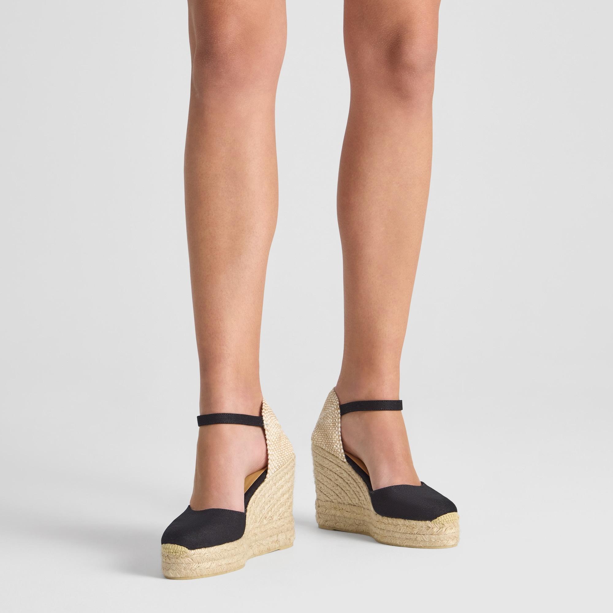 Alpargata de cuña 8 cm en lona de algodón con talonera trenzada y pulsera al tobillo