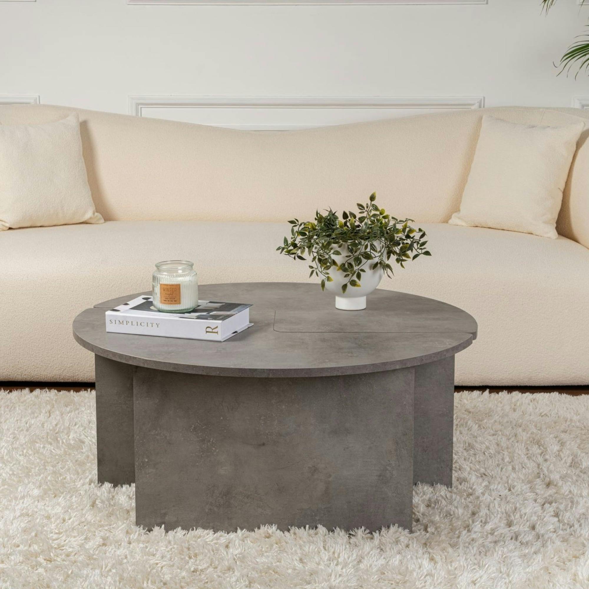 Table basse ronde effet béton – design puzzle MARFA