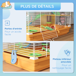 Cage pour hamster souris rongeur 4 étages avec tunnels mangeoire roue maison échelles dim. 46L x 30l x 58H cm orange