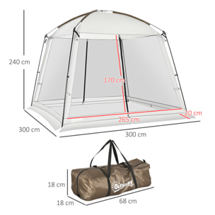 Carpa de Jardín 3x3 m Cenador para 6-8 Personas con 4 Mosquiteras y 2 Puertas Protección UV50+ Incluye Bolsa de Transporte para Terraza Patio Exterior Blanco