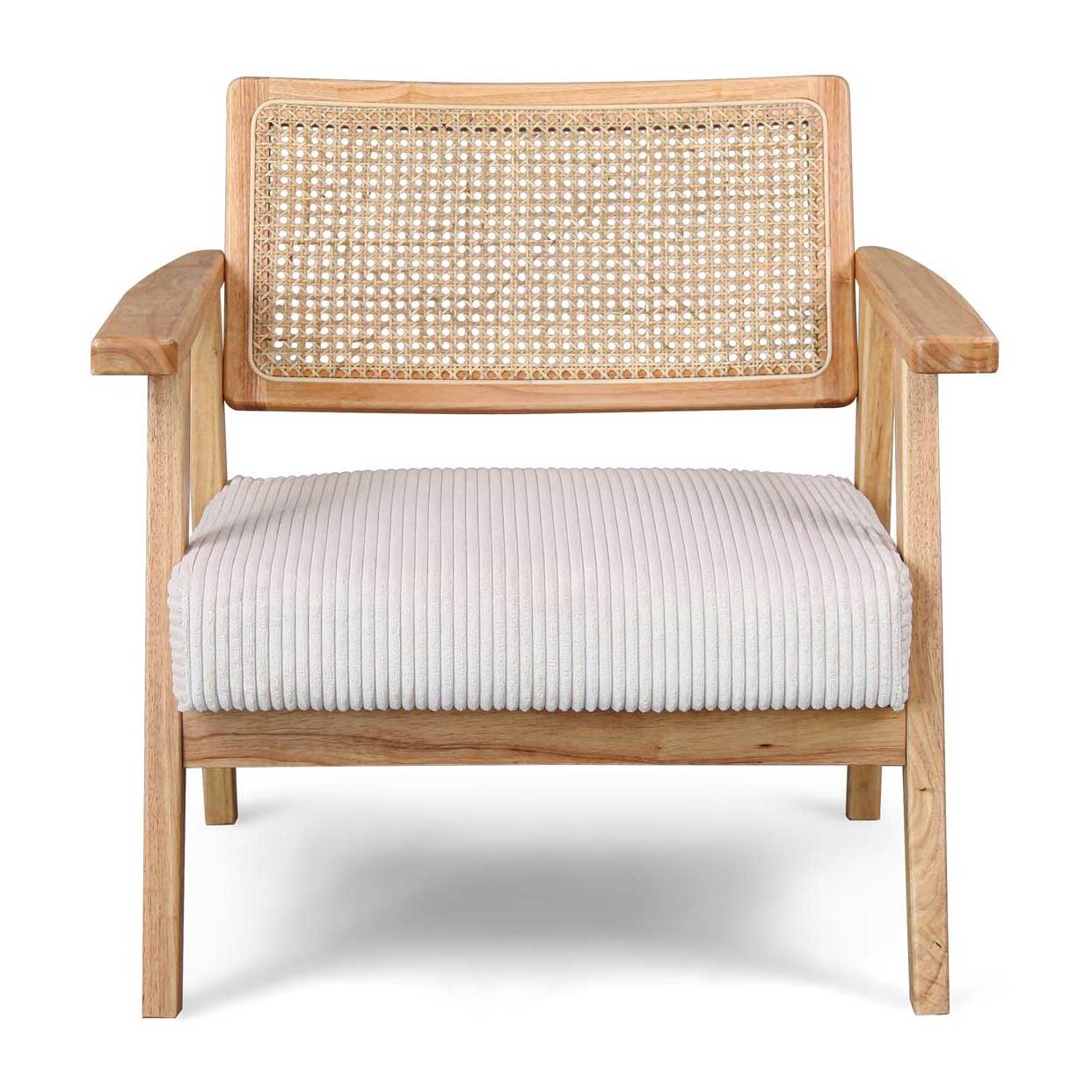 Artena - Poltrona in legno massello di Parawood con innesti in polyrattan e seduta in velluto a coste