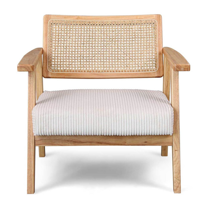 Artena - Poltrona in legno massello di Parawood con innesti in polyrattan e seduta in velluto a coste