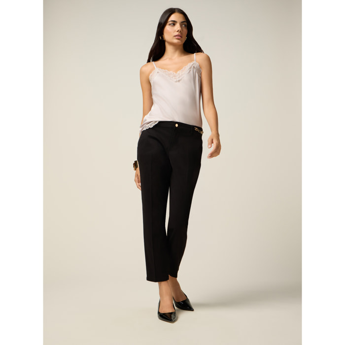 Oltre - Pantalones chinos de algodón y lyocell - Negro