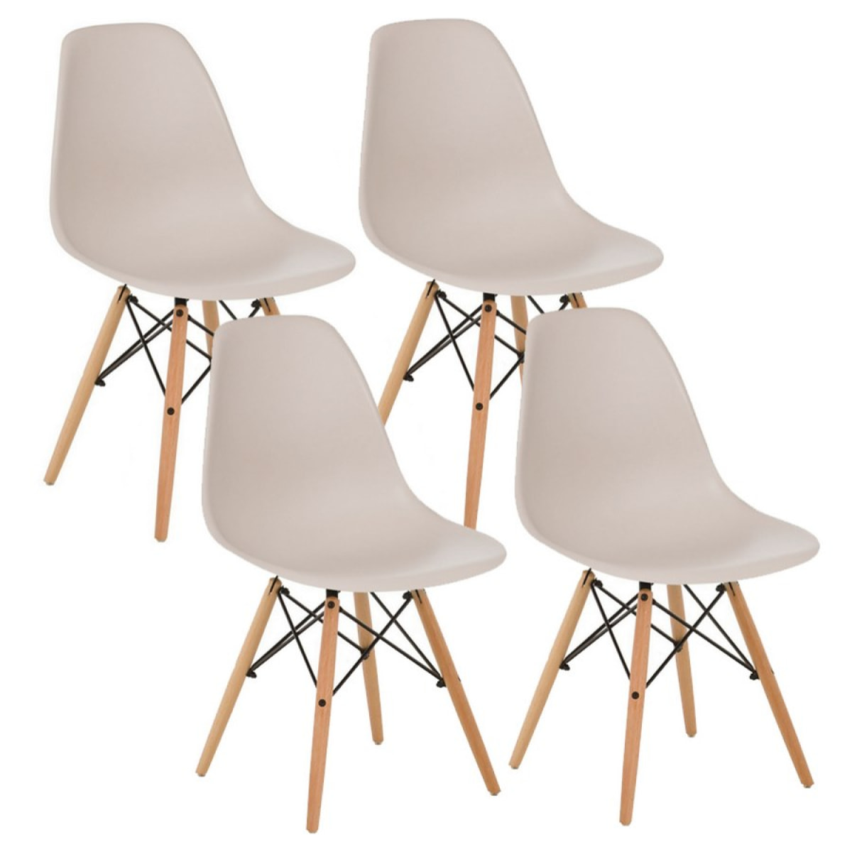 Set 4 sedie design moderno ecrù con gambe legno - Ester