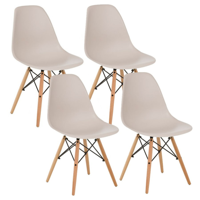 Set 4 sedie design moderno ecrù con gambe legno - Ester