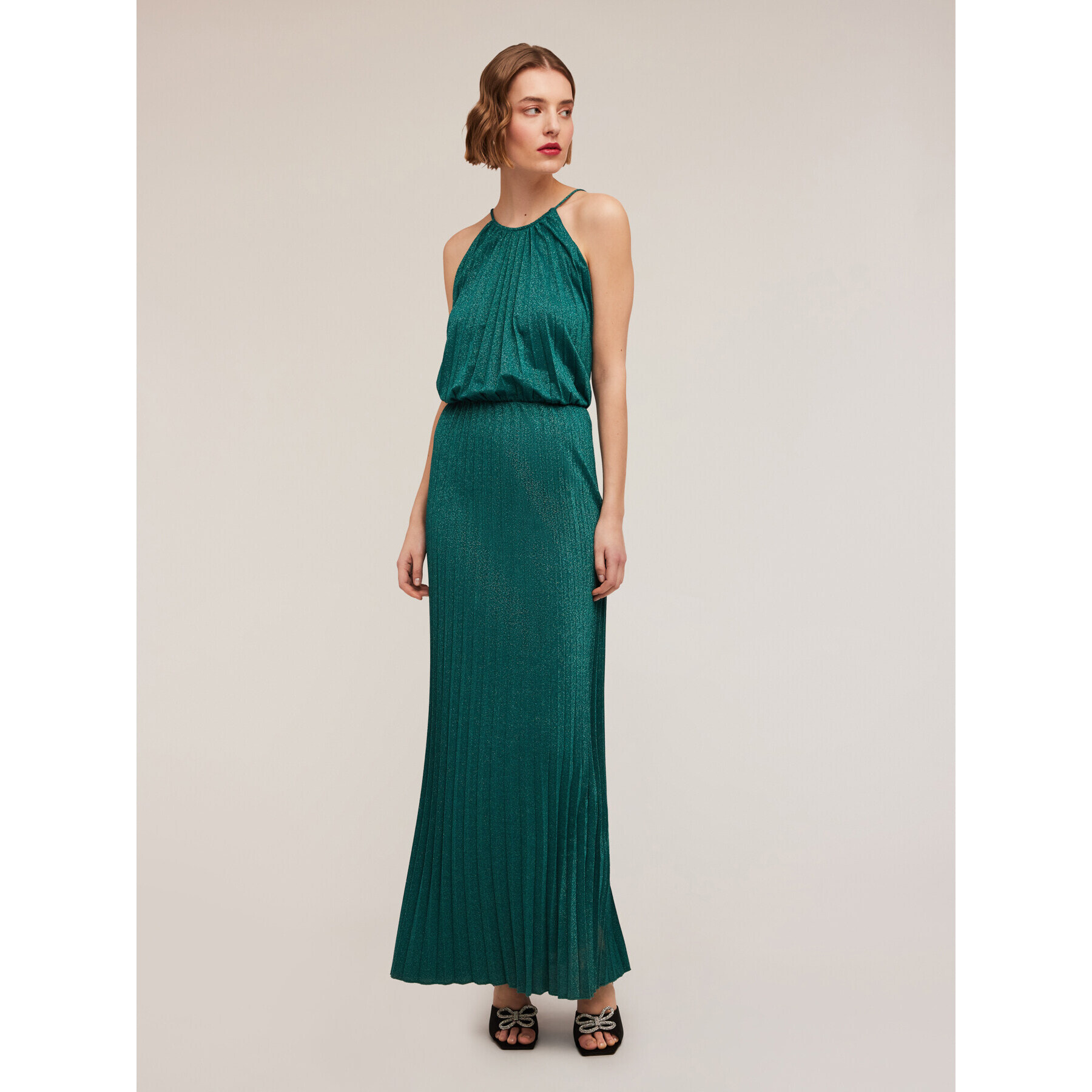 Motivi - Vestito lungo in jersey lurex plissé - Verde