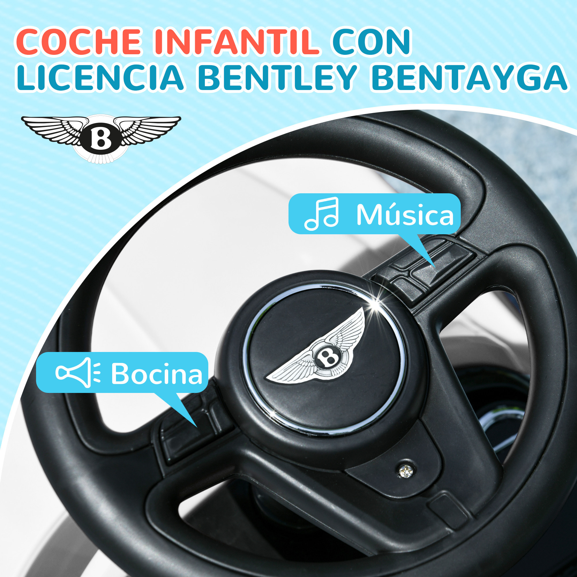 Coche Correpasillos 3 en 1 Correpasillos con Licencia Bentley Bentayga Correpasillos para Bebés de 12-36 Meses con Asa de Empuje y Toldo Desmontables Música Bocina Blanco