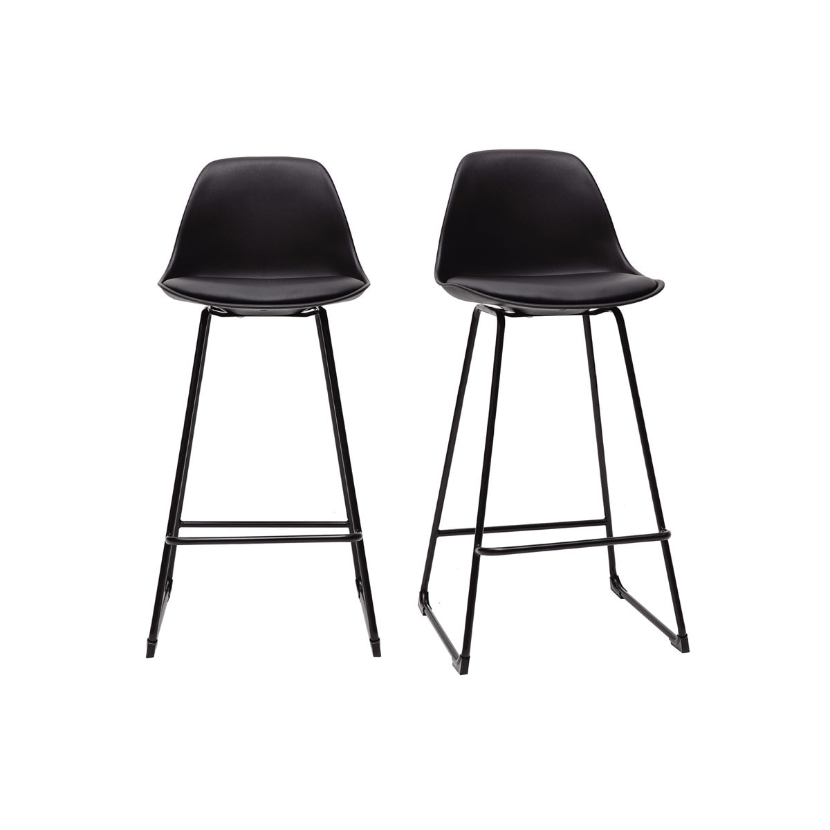 Tabourets de bar design noirs pieds métal 65 cm (lot de 2) FRANZ