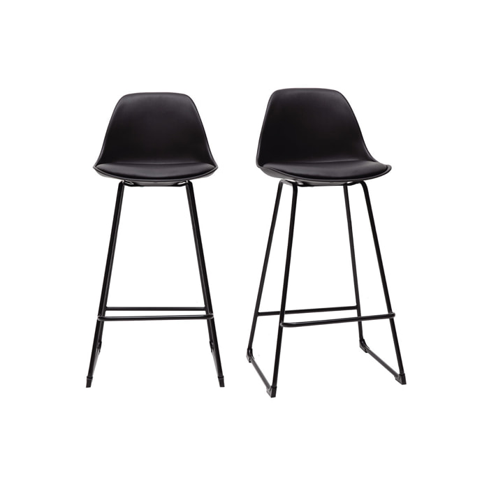 Tabourets de bar design noirs pieds métal 65 cm (lot de 2) FRANZ