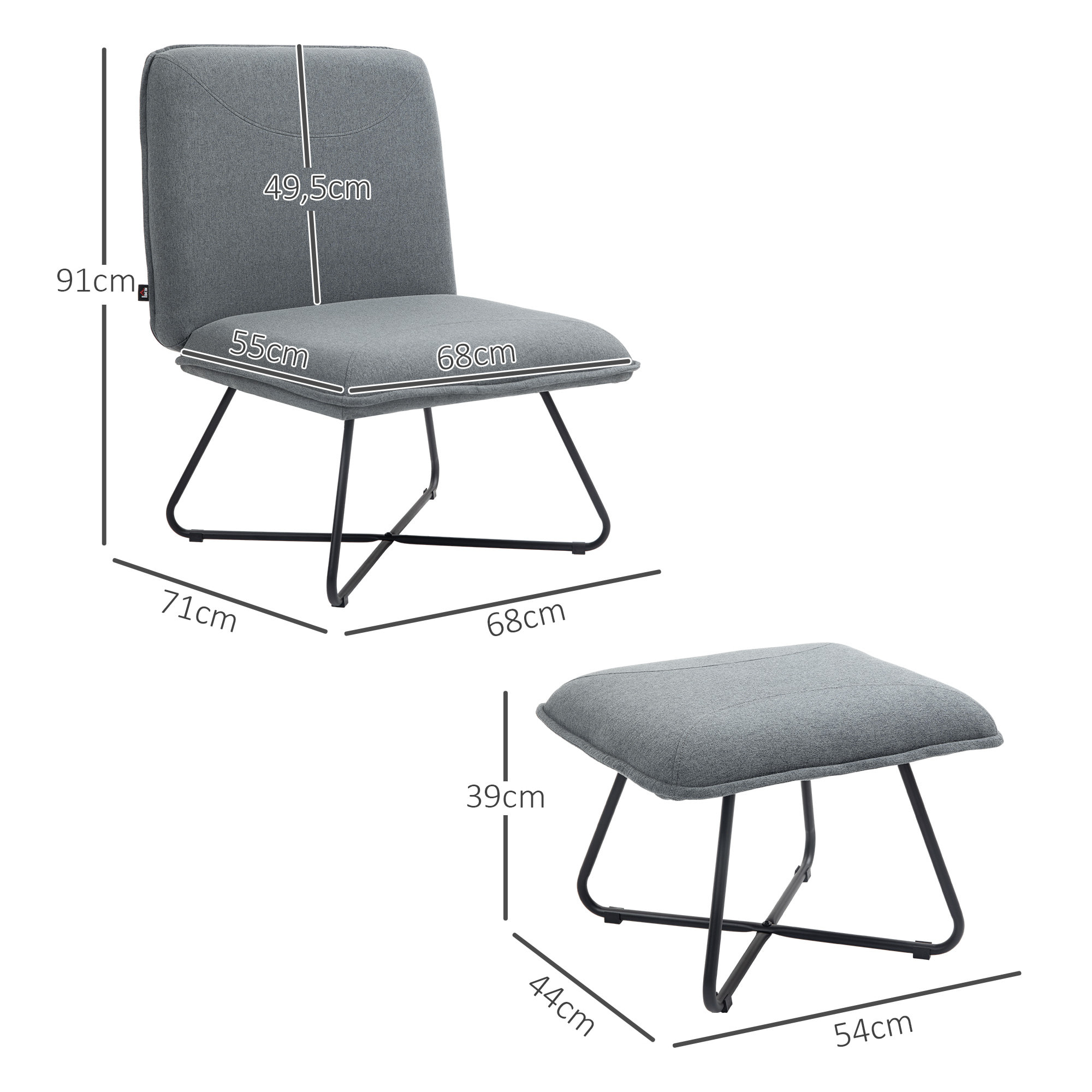 Sillón de Salón con Otomana Sillón de Relax sin Brazos Sillón para Lectura con Patas de Acero en Forma de Cruz para Sala de Estar Dormitorio