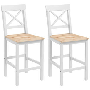 Conjunto de 2 Taburetes de Bar Altura Asiento 60,2 cm Taburetes de Cocina de Madera con Respaldo y Reposapiés Carga 120 kg para Comedor Salón Natural y Blanco