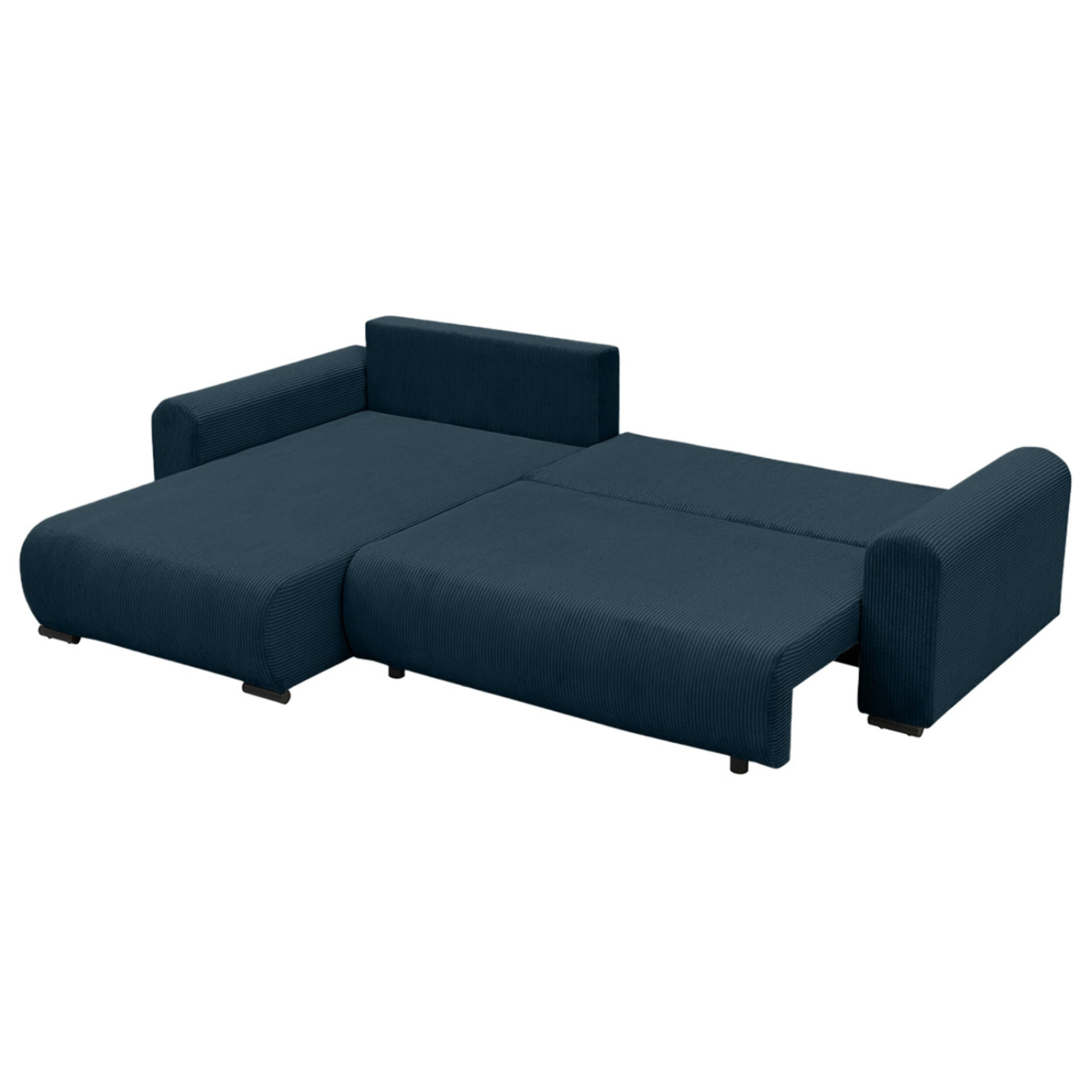 Rosalie - Canapé d'angle réversible 4 places convertible avec coffre en velours côtelé - Bleu