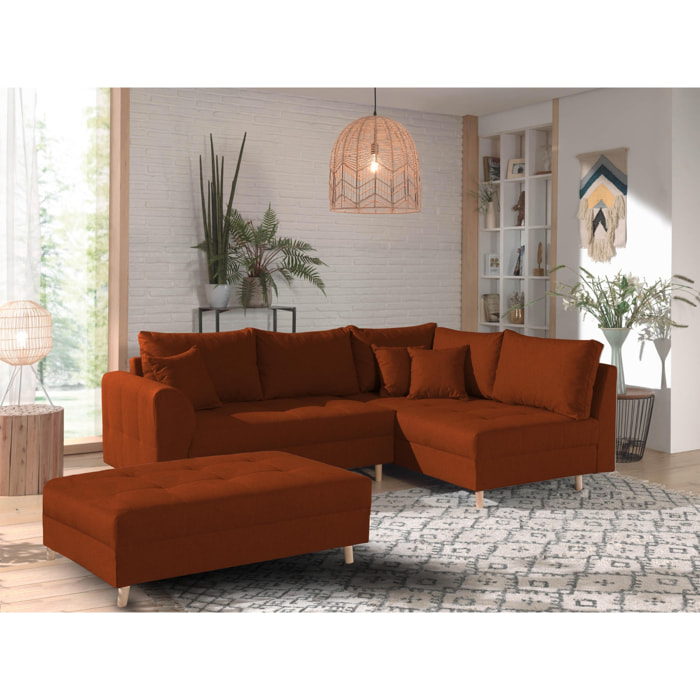 Rune - canapé d'angle - avec pouf d'appoint - 4 places - style scandinave - droit - Rouille