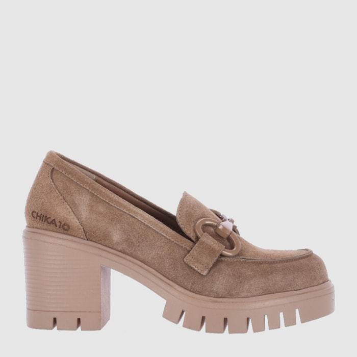 Zapatos de Serraje - Taupe - Tacón: 7 cm