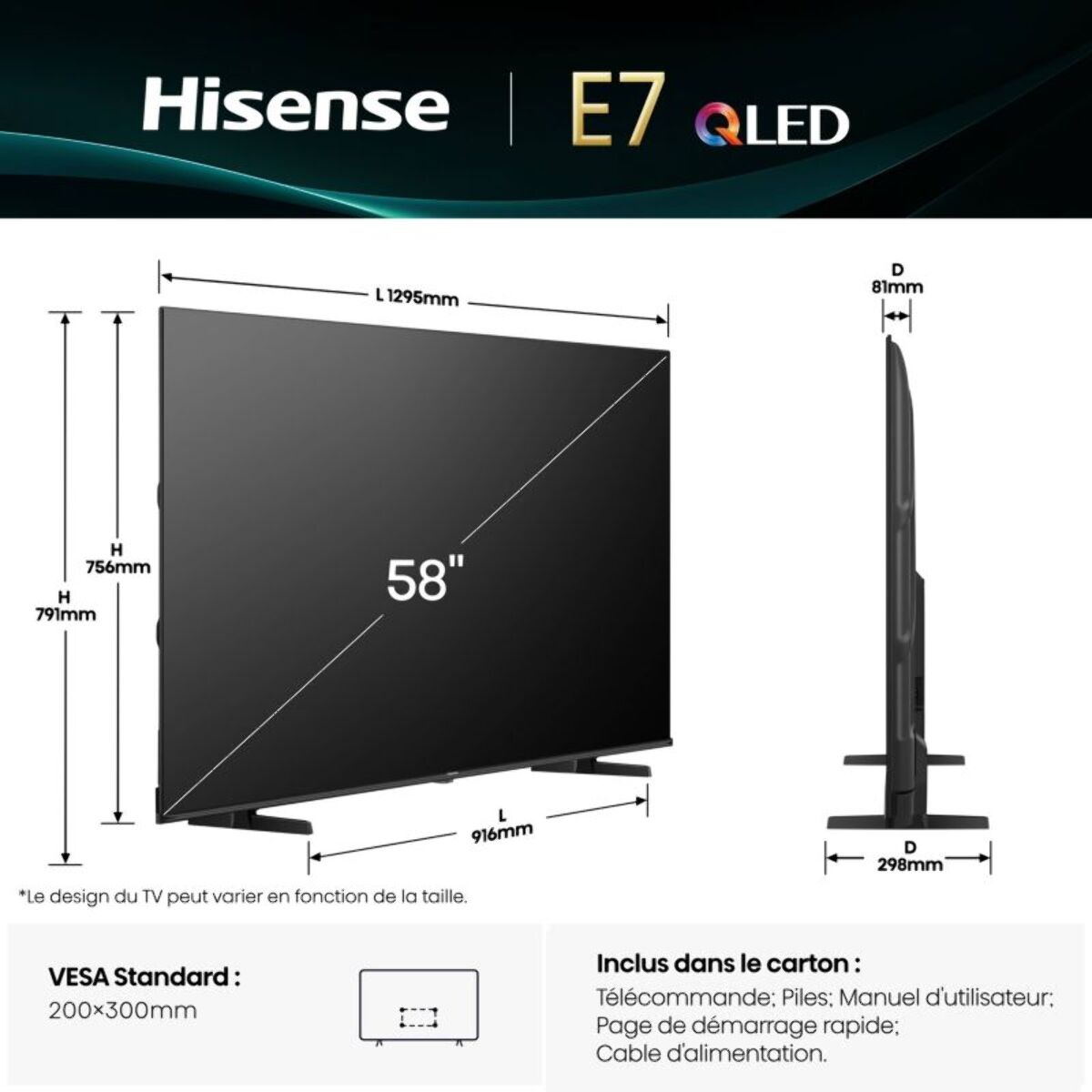 TV QLED HISENSE 58E7Q 2025 (146cm)