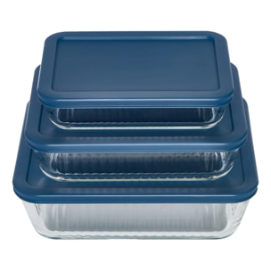Lot de 3 plats à four en verre transparent avec couverts Essentiels rectangulaires